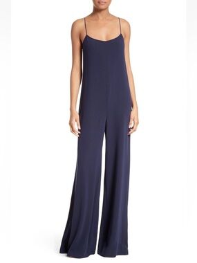 Theory Binx Deep Navy Spaghetti-Strap Wide-Leg Jumpsuit Elevate Crepe Scoop Neck